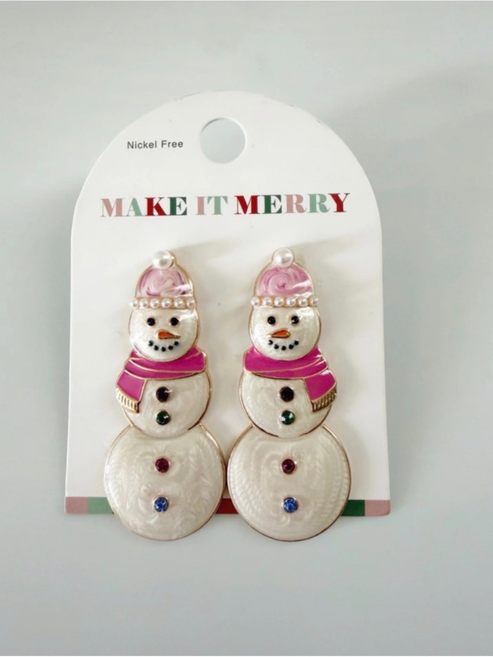 Make It Merry Snowman Enamel Holiday Christmas Earrings New